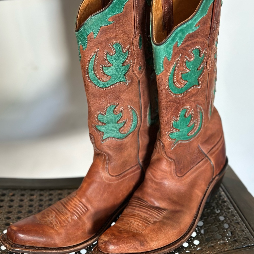 Old West Brown and Green Cowboy Boots
